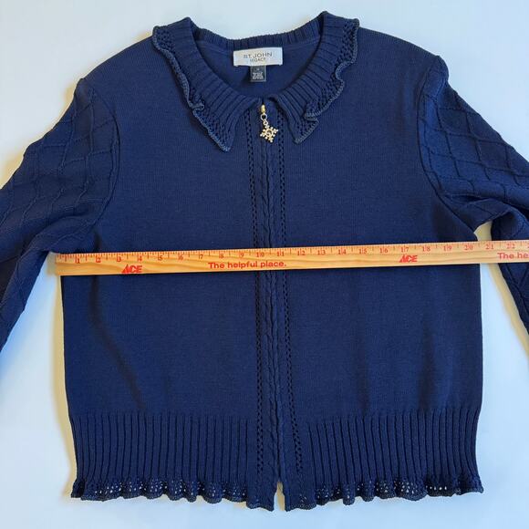 St. John Knit Legacy Collection Zip Front Sweater Size 14 Navy Blue EUC Luxury - Picture 7 of 13